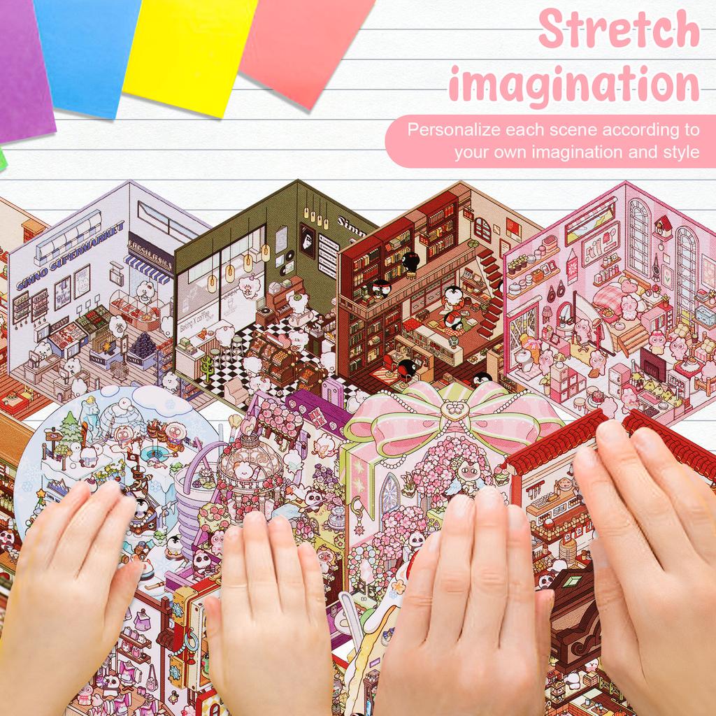 Scene Sticker Book Stress Relief 3D Sticker Scene Set Stimulate Imagination 3D Miniature Landscaping Books for Children Birthday
