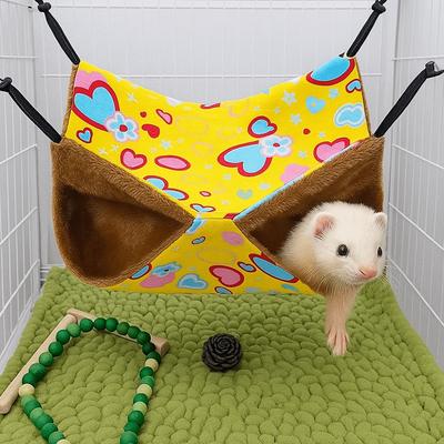 Cute Double-layer Hamster Hammock Warm Cozy Hanging Cage House Fleece Print Thicken Hamster Hideout Cage Cage Accessories