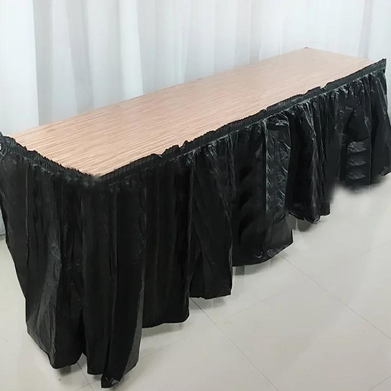Disposable Table Skirt Plastic Party Desk Skirt Solid  73x420cm Table Cover for Birthday Party Wedding Festival Decoration