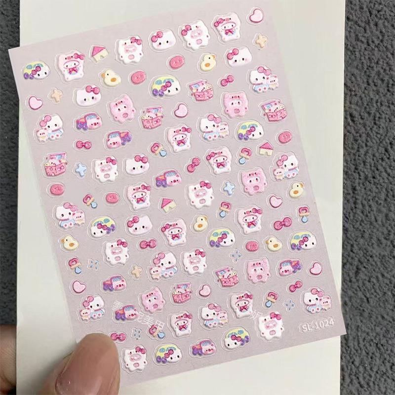 1 лист 5D тисненые мультяшные наклейки для ногтей My Melody Анимация Милые наклейки Hello Kitty Принадлежности для ногтей Наклейки для DIY для ногтей