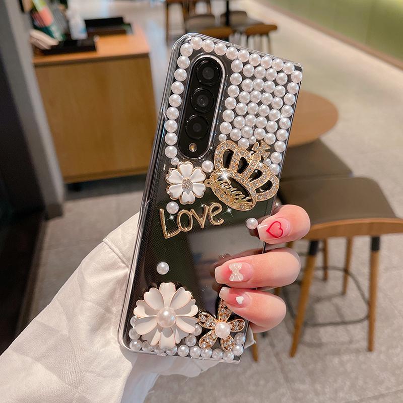Diy Diamond Phone Case For Samsung Galaxy Z Fold 3 4 Luxury Bling Rhinestone Clear Hard Cover For Galaxy Z Fold 2