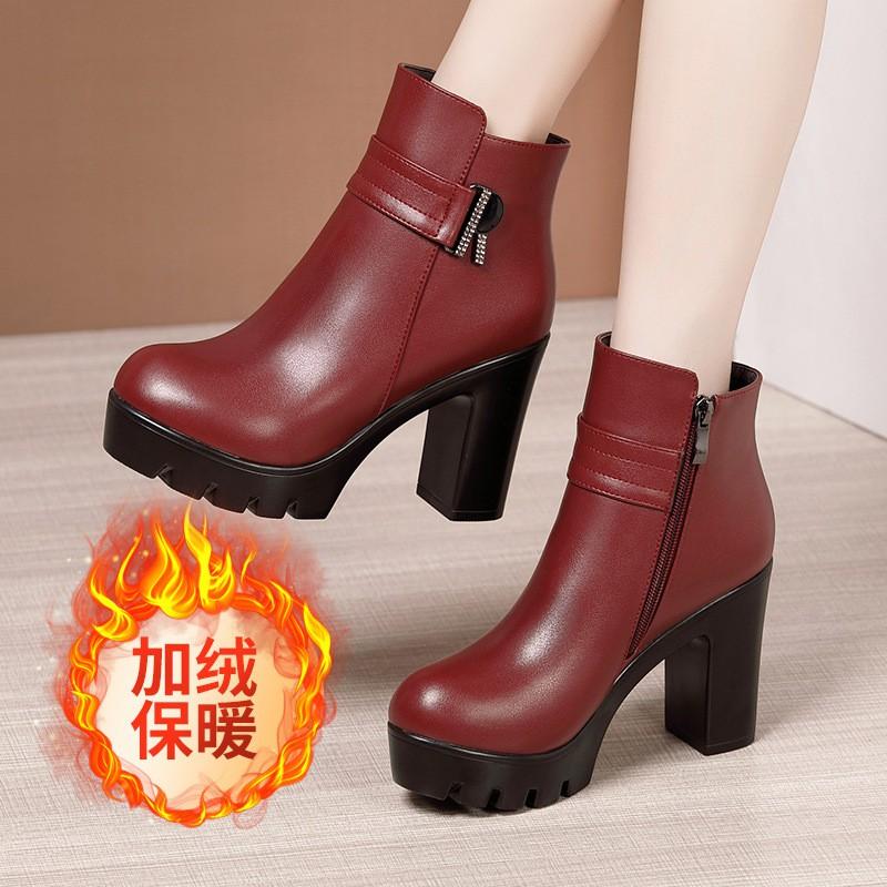 Womens Winter Mid-Calf Boots Round Toe Block Heel Platform Warm Ankle Plus Size 32-43
