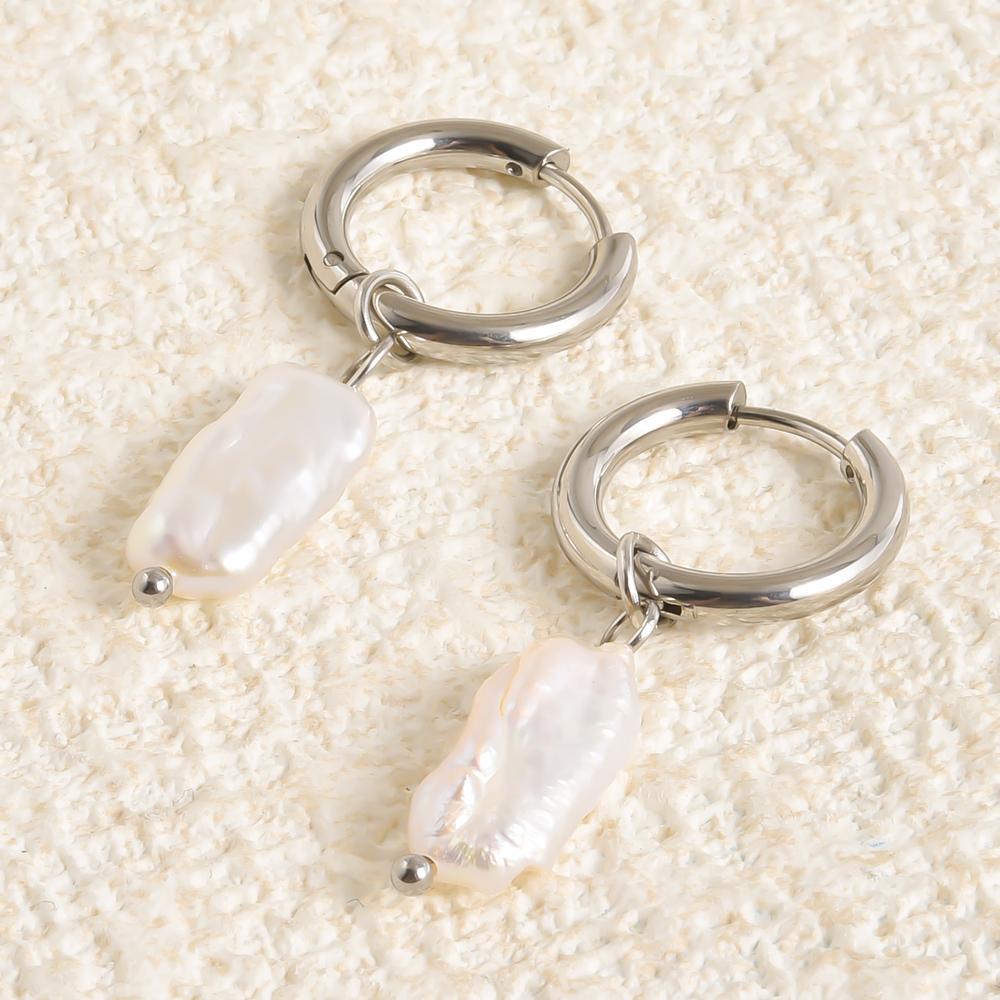 Real Natural Irregular Pearl Earring Stainless Steel Jewelry For Women Men Accessories Round Hoops Piercing Baroque Boucles Gift