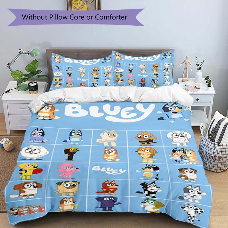 3pcs Duvet Cover Set (1*Duvet Cover + 2*Pillowcase, Without Core), Bluey Print Bedding Set, Bedroom Decor, All‑Season, Birthday Gift