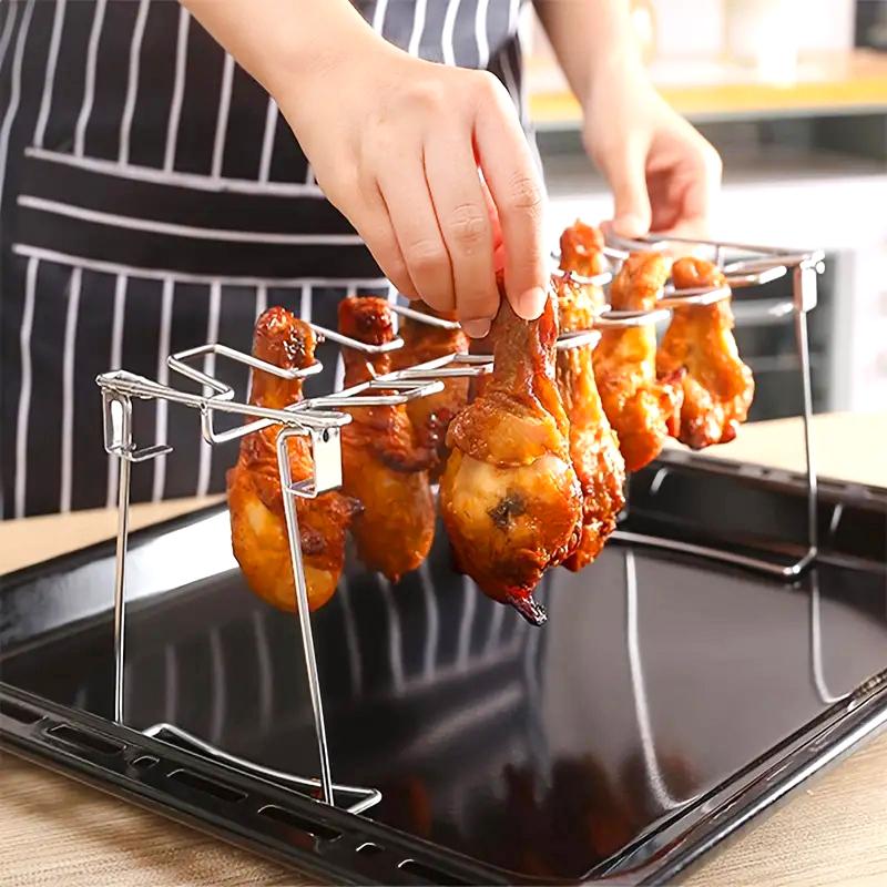 Folding Stainless Steel Chicken Leg Wing Rack Chicken Leg Grill, BBQ Chicken Wing Rack, Vertical Grill for Smoker Grill, O