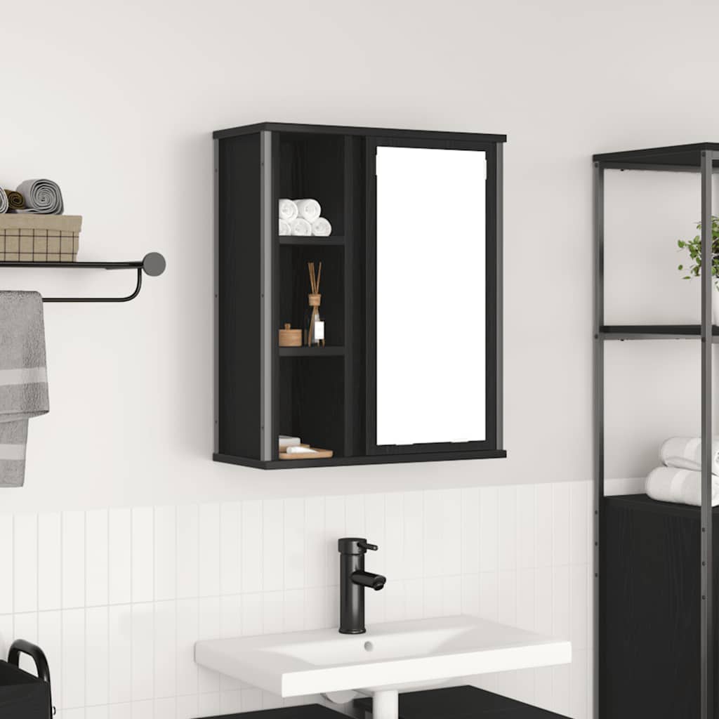 Bathroom Wall Cabinet with Mirror Black Oak Effect 50 x 21 x 60 cm