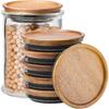 6 Pack Brown Wide Mouth Mason Jar Lids, Reusable Canning Lids With Silicone Seals, Wooden Material, Secure Fit & Seal