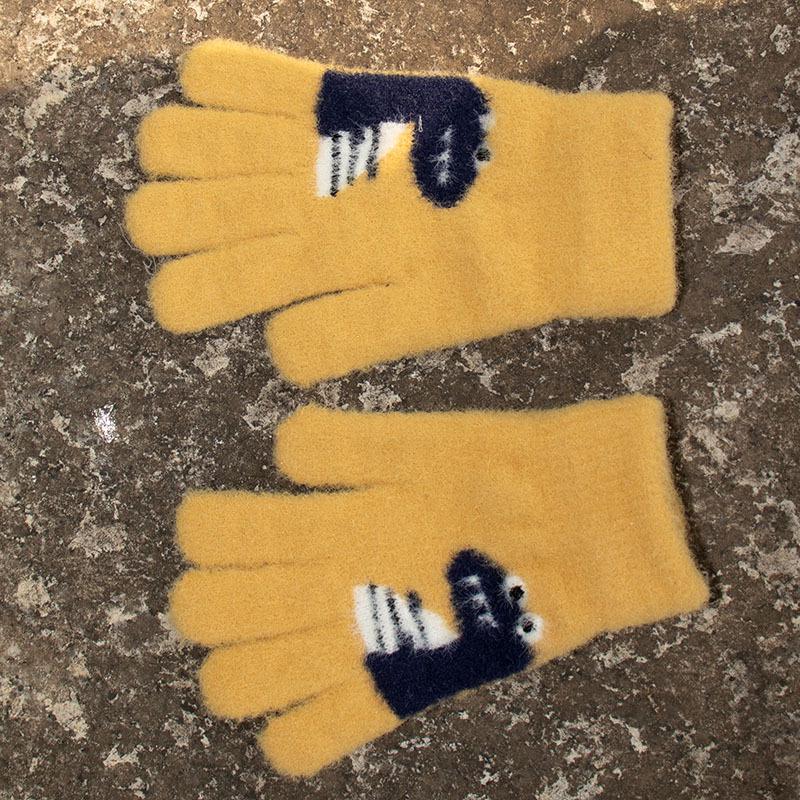 Kids' Dinosaur Woolen Gloves: Thick, Warm, Knitted Five-Finger Gloves for Boys and Girls