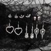 SHIXIN 6 Pair Goth Skull Bat Cross Stud Earrings for Women Punk Heart Guitar Skeleton Drop Earrings Vintage Halloween Jewelry