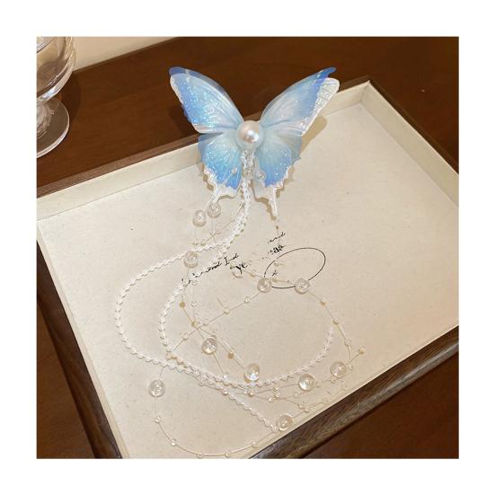 Girls Hair Pin Butterflies Decor Faux Pearls Beaded Long Tassel Hair Clip Wedding Prom Birthday Hair Barrette