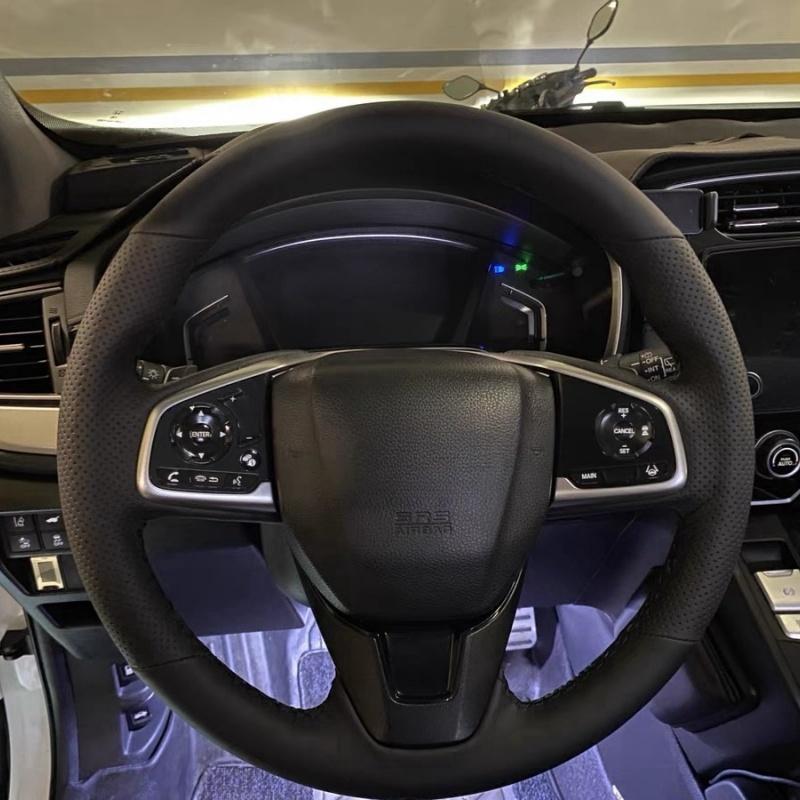 Steering Wheel Cover Faux Leather Black For Honda Civic 10 2016- CR-V CRV 2017- Braiding Cover For Honda Steering Wheel Black Thread