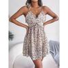 Rochie scurtă cu bretele, de vară, cu imprimeu floral, cu decolteu în V, pentru vacanță, fără mâneci, largă, casual, simplă, tip A, rochie de petrecere, îmbrăcăminte de damă largă și dulce