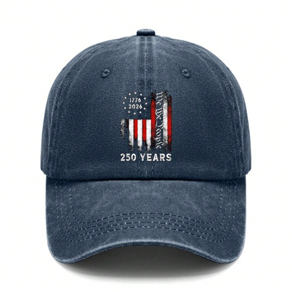 Patriotic Baseball Cap - 250Th Anniversary Commemorative "WE THE PEOPLE" Print Adjustable Vintage Washed Polyester Hat Unisex Outdoor Sports Daily