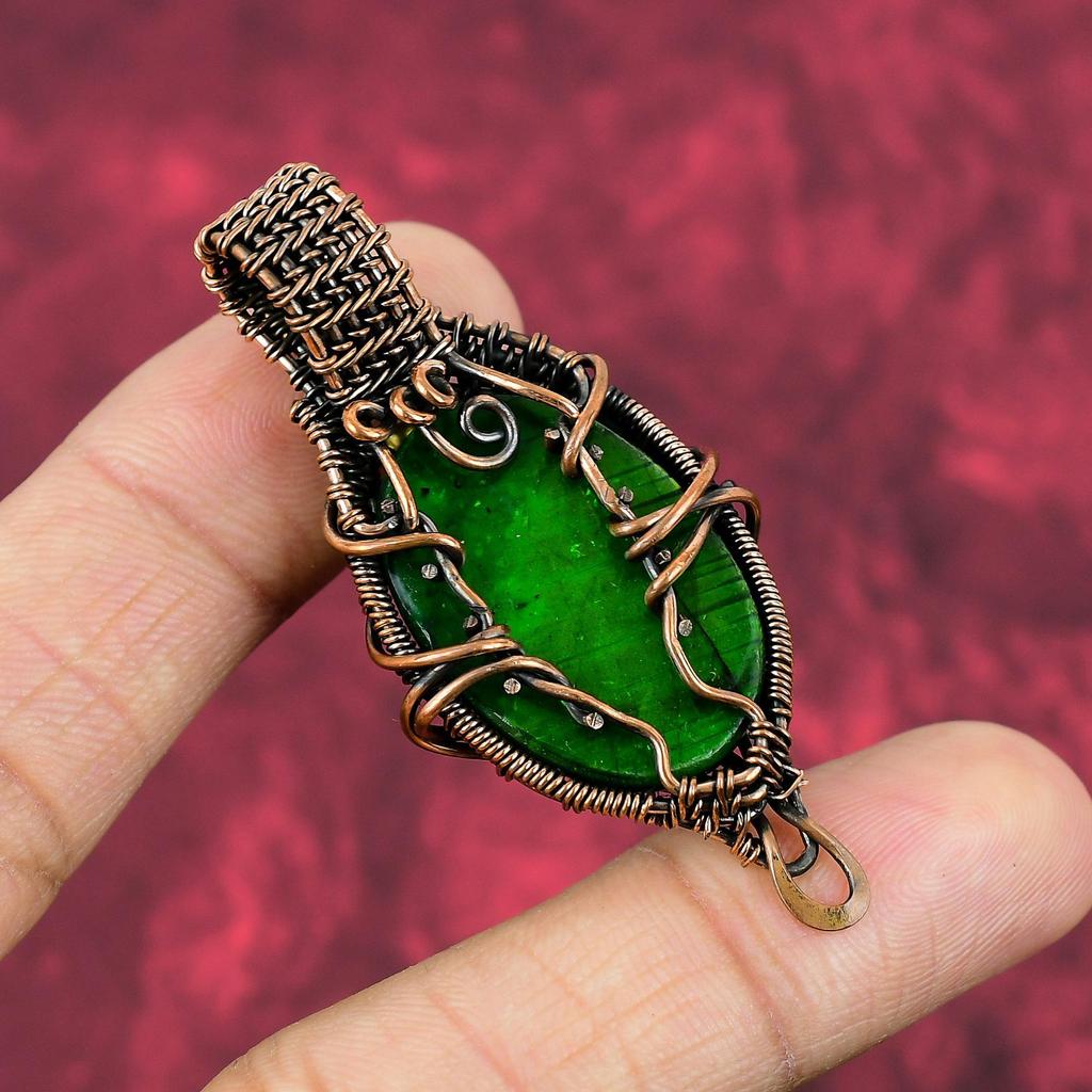 Green Fire Labradorite Pendant Copper Wire Wrapped Pendant Handmade Pendant Copper Jewelry Gemstone Pendant Wire Wrapping Jewelry For Gifts