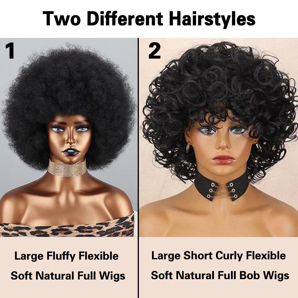 XINRAN Flauschige Perücken, synthetische, kurze, lockige Perücke, große Rollenverlängerung, große, kurze, lockige, flexible, weiche, natürliche, volle Bob-Perücken für Frauen, Cosplay, Alltag