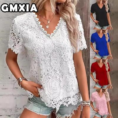 Moda Kadın Moda Günlük Düz Renk Baskılı Kısa Kollu V Yaka Bluzlar ve Gömlekler