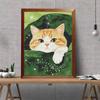 DIY Full Drill Diamond Painting Kit Cute Cat In Green Leaf Rhinestone Canvas Art for Cozy Room Decor Gift
