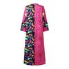 Übergroßes Damen Langarm Print Patchwork Lässiges Lockeres Maxi Kaftan Kleid