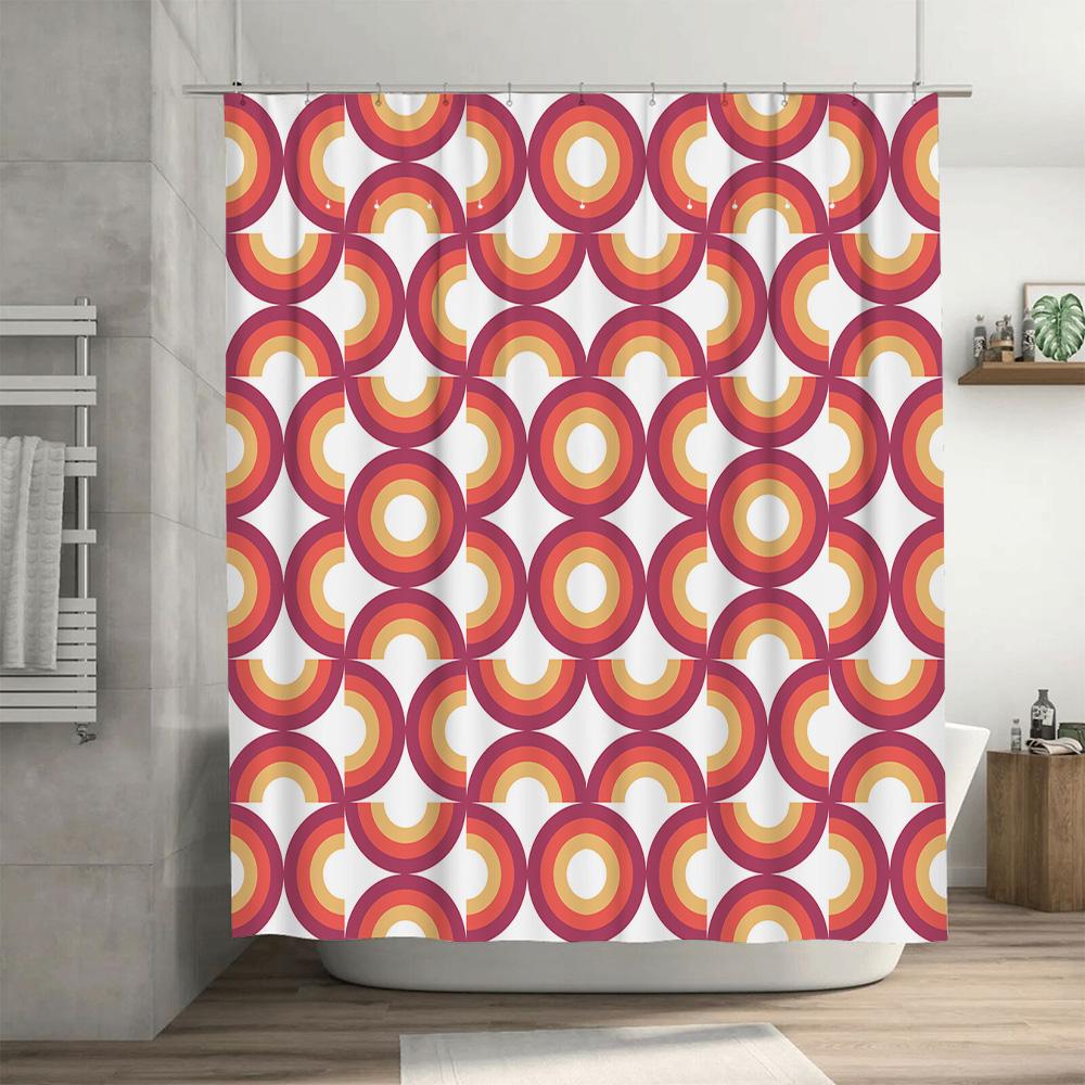 Vintage Retro Bathroom Shower Curtain with Circle Pattern Orange Pink Yellow Red White Polyester Fabric Decorative Home Accessor