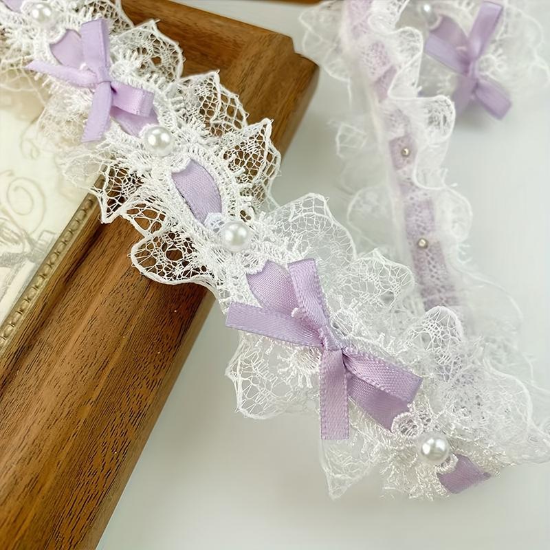 

1 ярд бабочка узел кружева вышивка декоративная тканая лента платье окантовка украшения жемчужное кружево аксессуары ручной работы ширина 3,8 см фиолетовый