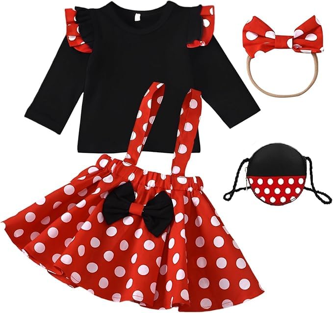 

Formemory Mouse Costume for Kids, 4-Piece Set (T-Shirt, Skirt, Hair Accessory, and Bag). Perfect for Halloween, Christmas, or as a Princess, this