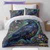 Flower Cat Crow Pattern Bedding,Quilt Set Quilt Cover Pillowcase Home Birthday Gift (1 * Duvet Cover + 2 * Pillowcase, Without Core)