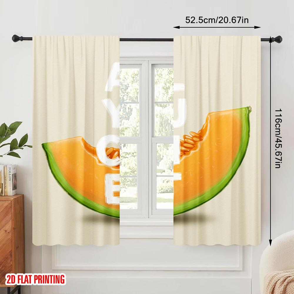 2pcs 2D flat printing Party Curtains Melon All You Can Eat 100% Polyester Without Electricity Festive Holiday for Holiday