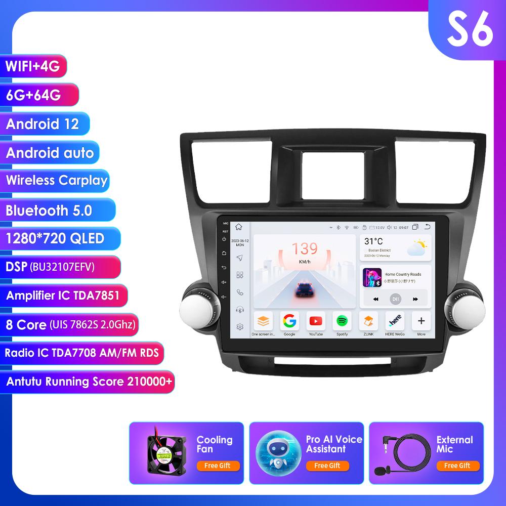 2 Din Android 12 Car Radio for Toyota Highlander Kluger 2 XU40 2007-2013 Navi GPS Multimedia 4G  Intelligent Screen Video Player Auto Stereo Carplay