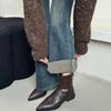 Pointed French Short Boots Women's Shoes Autumn and Winter New Soft Leather Martin Boots Thick Heel Versatile Chelsea Thin Boots