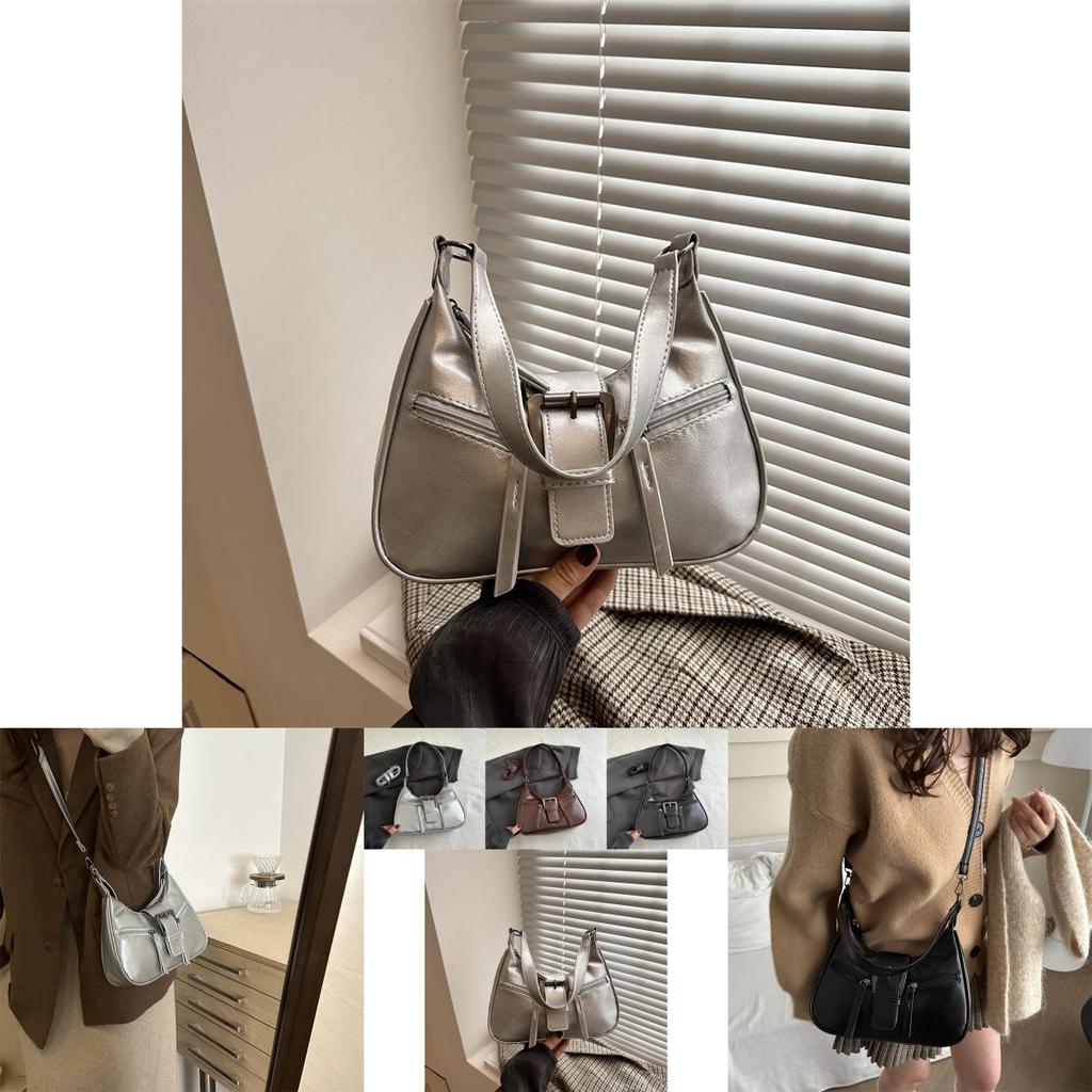 Chic Vintage Style Black Pu Leather Shoulder Bag For Women With Unique Crescent Shape