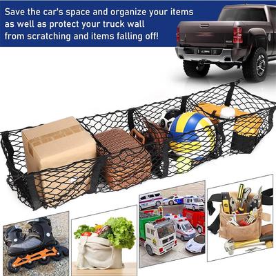 4 Pocket Automotive Cargo Net Truck Bed, 61“ Trunk Bed Organizer Storage,Applicable To Most SUV,TPickup Truck Bed,Truck Accessories Bed Grocery Holder