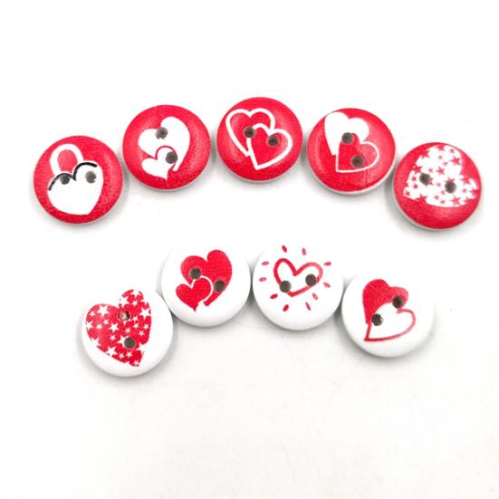 100Pcs Round Love Heart Wooden Buttons Sewing Scrapbooking Cards Craft DIY Decor