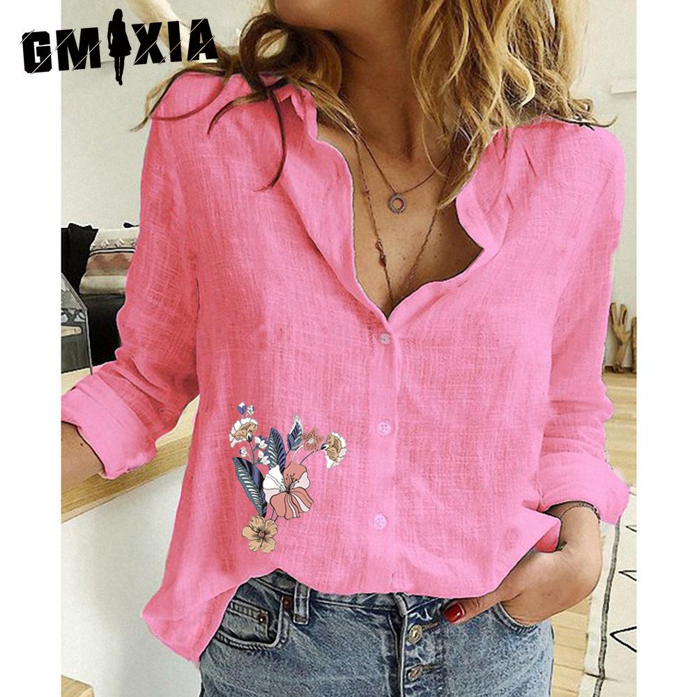 GMXIA Modă Femei Casual Imprimeu Glorie de Dimineață Mânecă Lungă POLO Gât Bluze & Cămăși