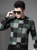 European Station 2025 Autumn/Winter New Round Neck Sweater Men's Plaid Print Knitted Base Shirt Long Sleeve Knitwear