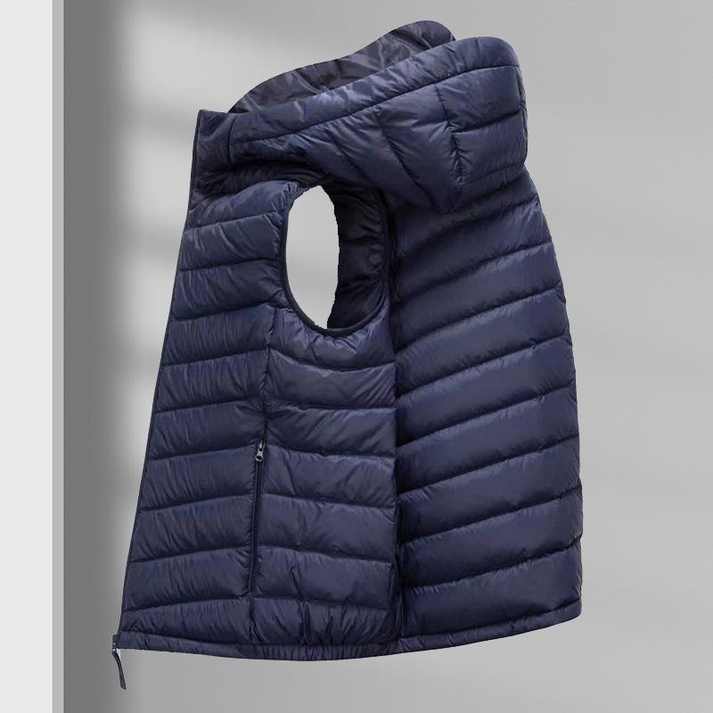

Men s High-End Winter Hooded Down Vest - 90% White Duck Down XXXXL темно-синього кольору