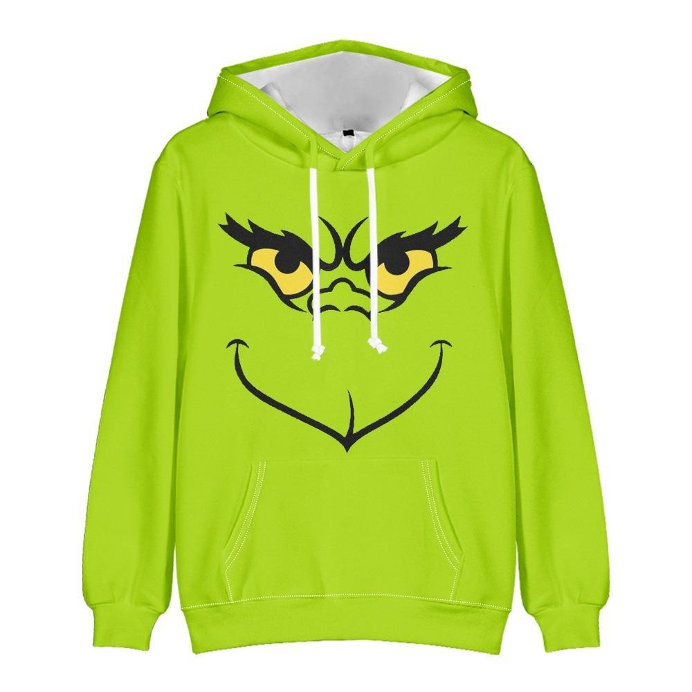 Christmas Fashion Men Women's Hoodies Green Monster Print Pullover Top Cartoon Casual Sweatshirt Kids Hoodies Clothing