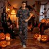 Men's Home Pajama Set, Short Sleeve Top and Long Pants with Button Fly and Drawstring Waist