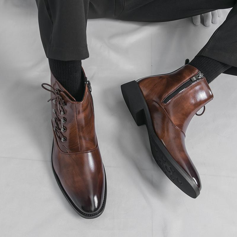 Nuova Marca Designer Invernali Punta Stringati Pelle Chelsea Stivaletti alla Caviglia Per Tendenza Uomo High Tops Scarpe Nere Marroni Zapatos Hombre