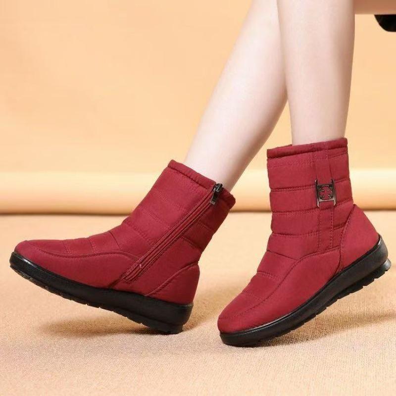 

Большое количество искусственных коротких плюшевых микрофибровых сноубутсов на плоской подошве с боковой молнией, микрофибровые средней высоты 40 красный