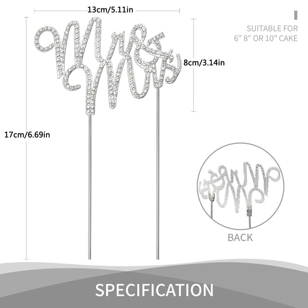 Herr und Frau Hochzeitstortenaufsatz Glitzernder Kristall Strass Schild für Hochzeitstorte Premium Silbermetall Jubiläumsdekoration