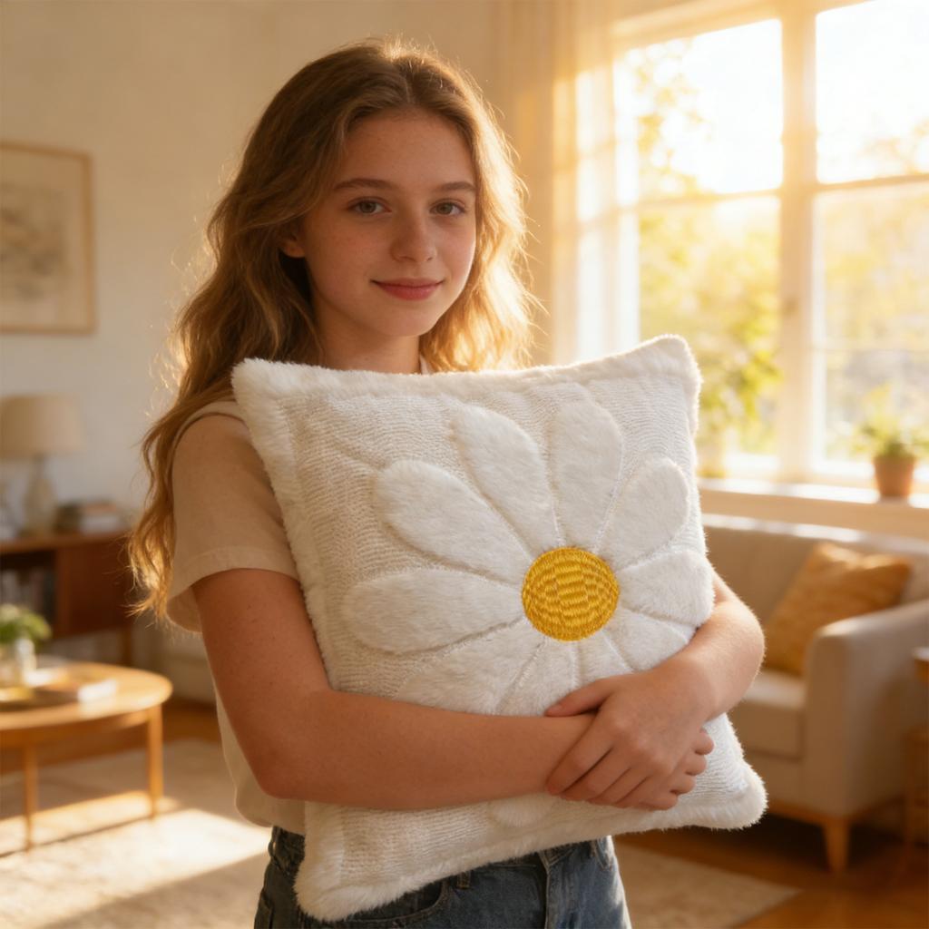 Quilted Pillowcase With Three- Embroidered Cushion, - Sofa Backrest