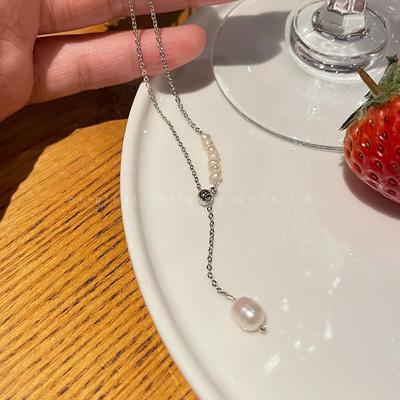 Collier pendentif perle d'eau douce femmes luxe léger design de niche chaîne de clavicule en acier titane tempérament