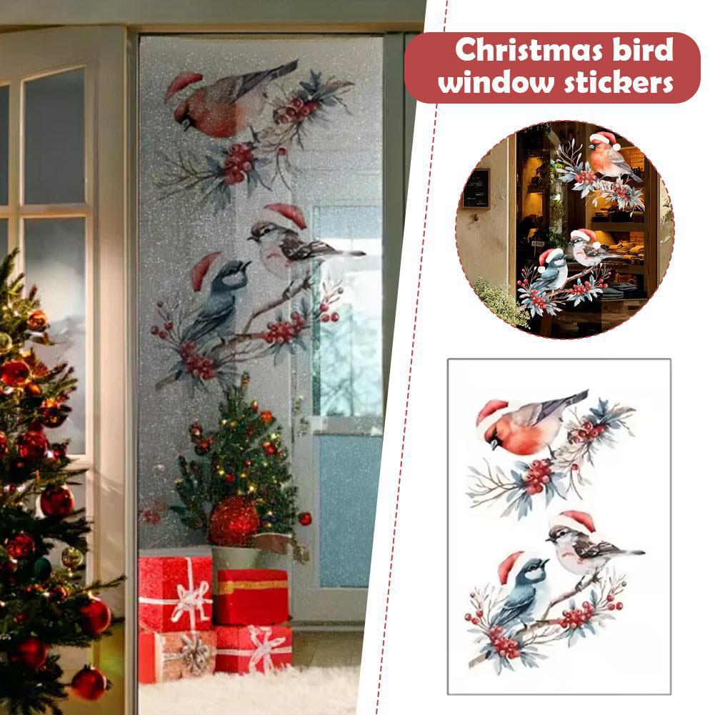 1Set Christmas Bird and Tree Branch Window Static Stickers Waterproof Suitable for Home Kitchen Office Festive Christmas Decors