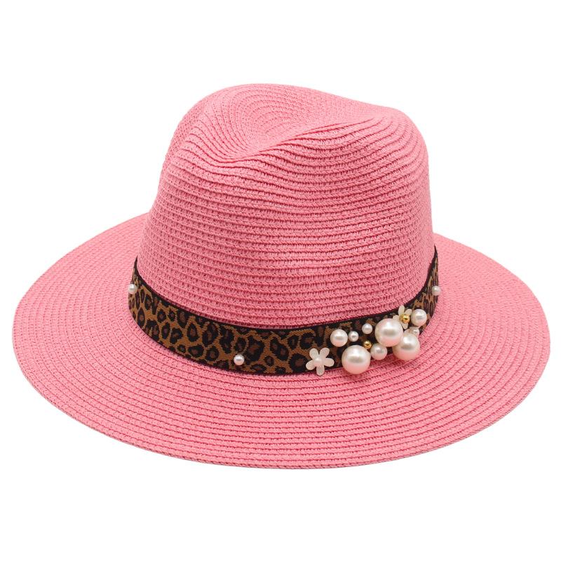 Spring And Summer 2022 New Panama Straw Hat Leopard Print Pearl Top Hat Men And Women Elegant Foldable Jazz Hat