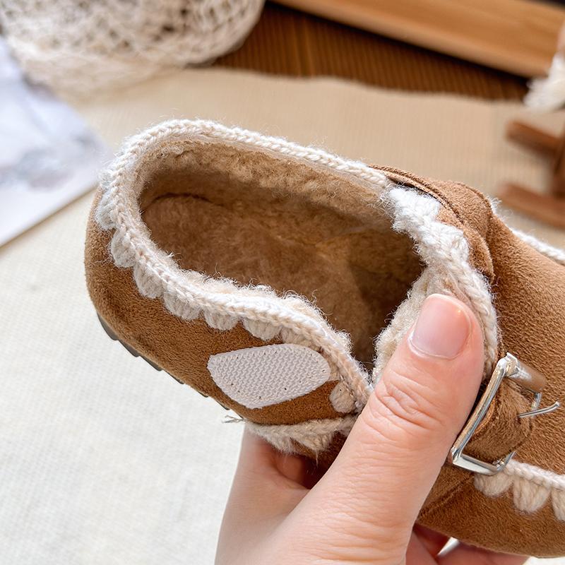 Baby Cotton Shoes Winter Korean Style Flats Shoes for Princess Girls Braided Lace Bordered Shoes Plush Soft Sole Sneakers I10023