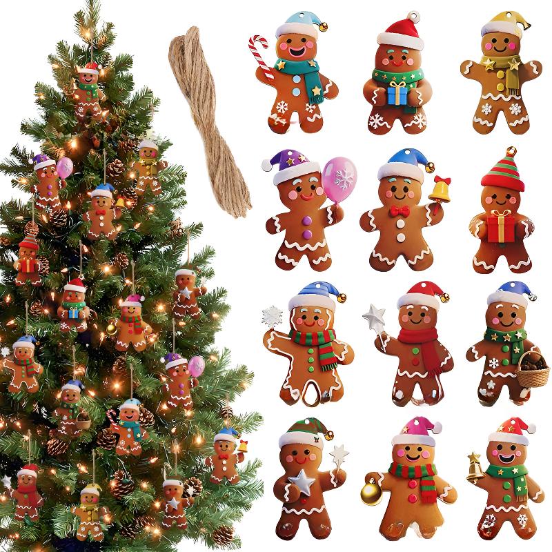 2026 New Year Christmas Gingerbread Man Ornaments Christmas Tree Wooden Pendants Christmas Hanging Decoration Xmas DIY Hangings