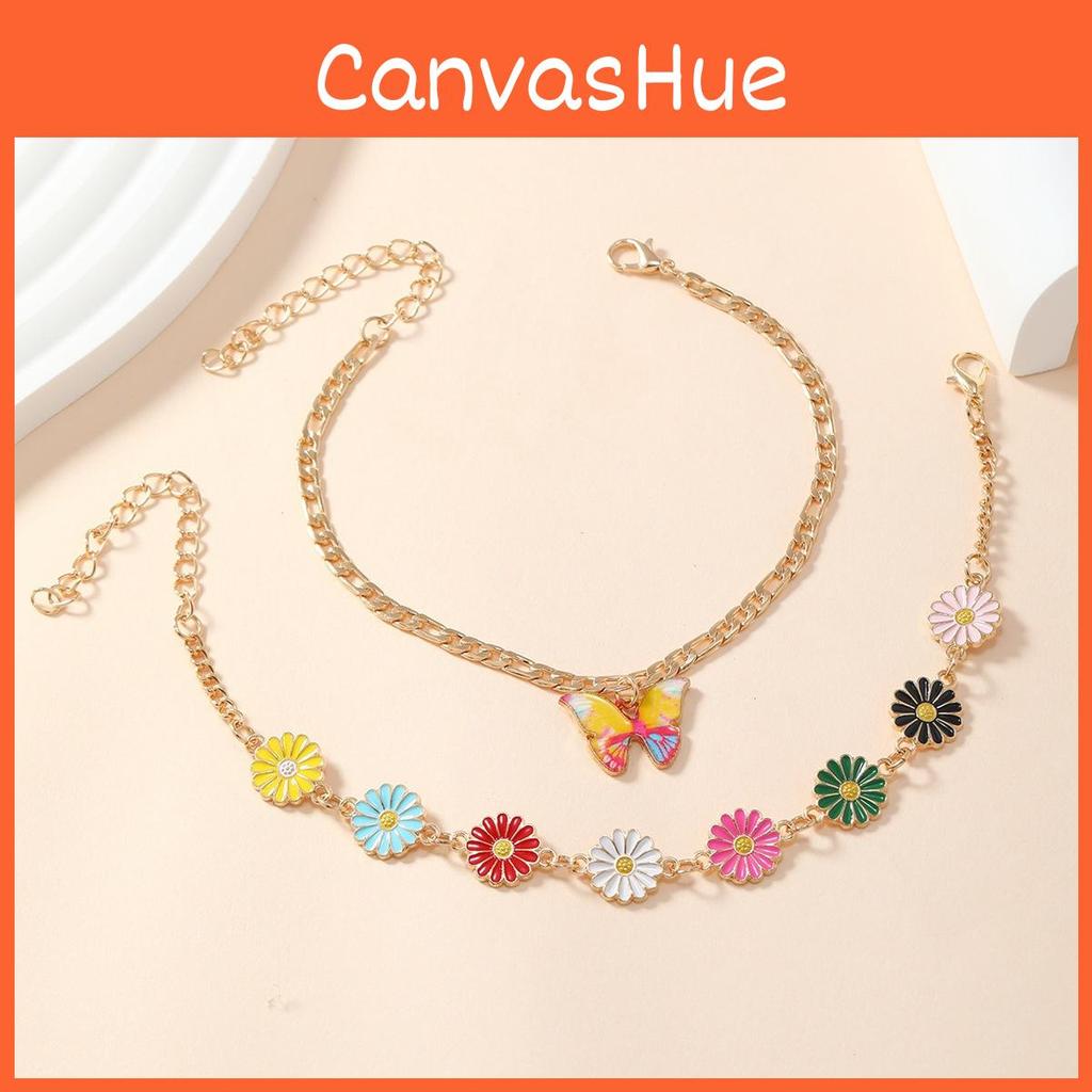 Ladies Fashion Modern Anklet Set With Colorful Daisy Motif For Wear Casual