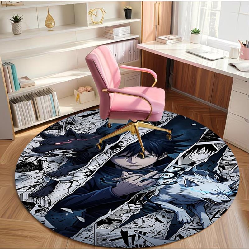 Jujutsu Kaisen Print Round Rug, Washable Floor Carpet, For Entryway Dorm Laundry Room Office Study, Home Decor Birthday Christmas Gift