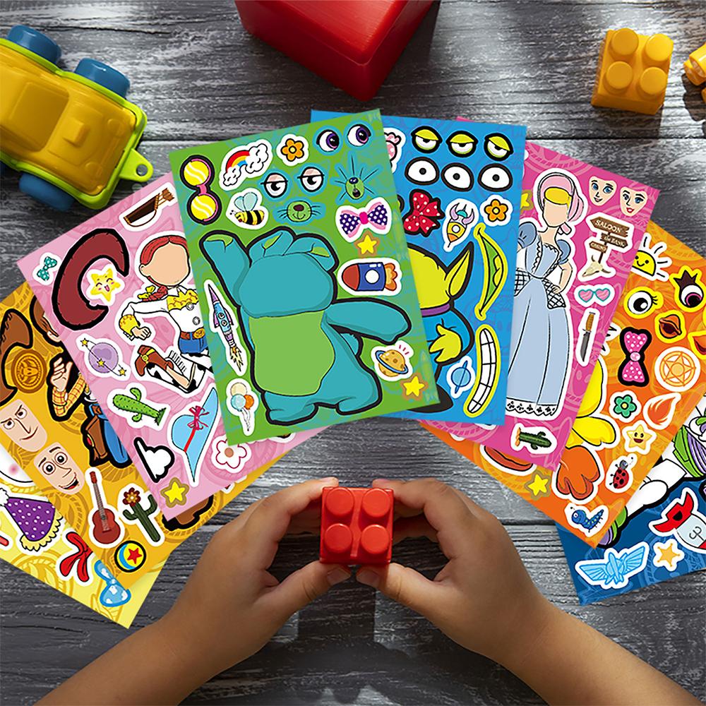 8/16sheets Disney Toy Story Funny Puzzle Stickers Make A Face Children Game Decals Toys Assemble Jigsaw Kids Party Game Sticker