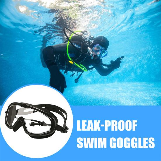 Adults Wide View Swim Goggles with Earplugs Waterproof No Leakage Anti-Fog Men Women Swimming Goggles Diving Snorkeling Equipment